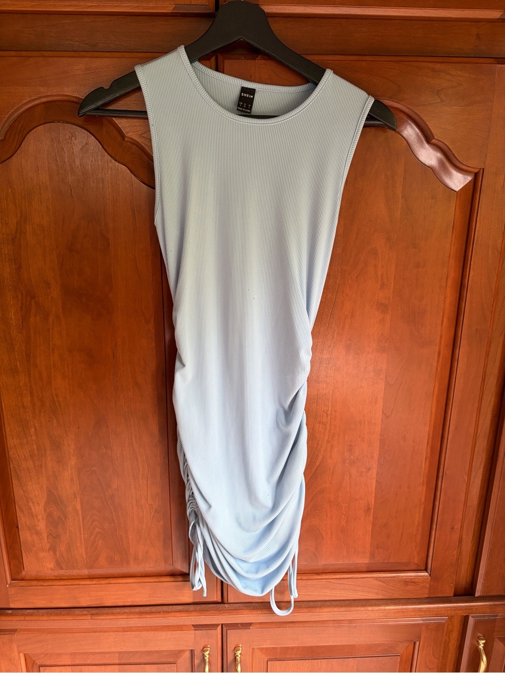SHEIN Pale Blue Sleeveless Ruched Side Midi Dress